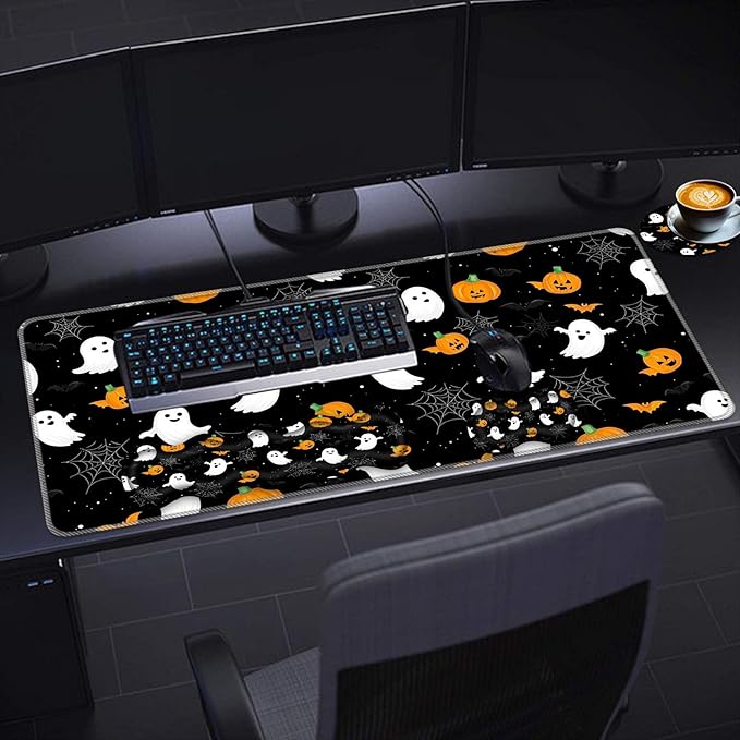 Keyboard Wrist Rest SetMemory Foam Wrist Support Mouse Pad31.5x11.8 Desk Mat for Comfortable Typing &amp Pain ReliefNon-Slip Base for Office &amp Home Use - Pumpkins and Bats