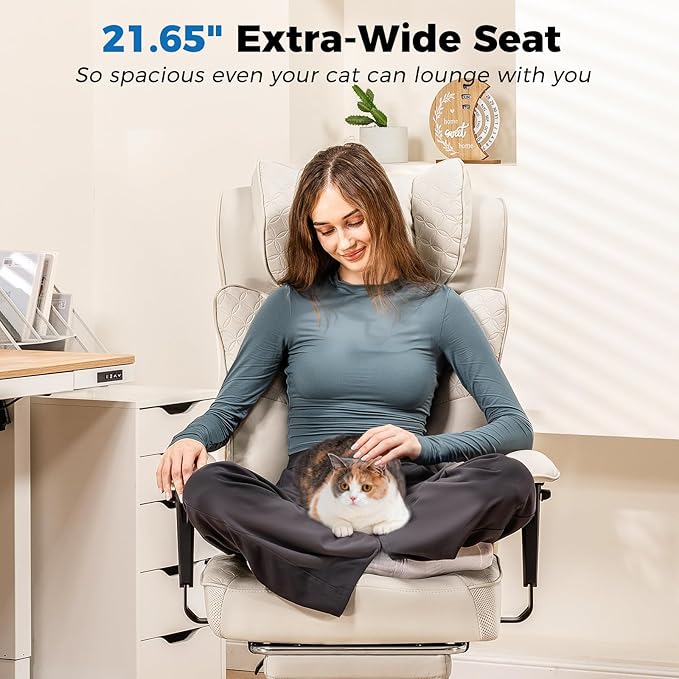 GTPLAYER Big and Tall Office Chair 400LBS Wide Ergonomic Gaming Chair with Deluxe Embossing Designed Leather with Foot Rest150°Reclining Adjustable Soft Armrests Pocket Spring Back Support and Pillow
