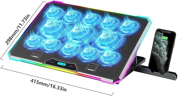 Enhances Laptop Cooling Pad for Quiet Gaming for 14in-21Inch Laptops MultiAngle Stand Phone Slot LED Laptop Coolers
