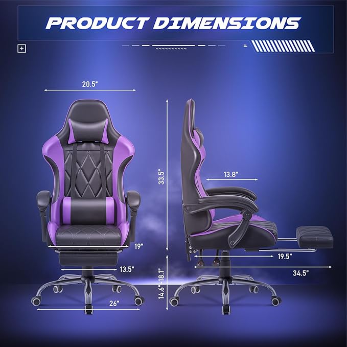 Homall Gaming Chair Computer Chair with Footrest and Massage Lumbar Support Ergonomic High Back Video Game Chair with Swivel Seat and Headrest (Purple)