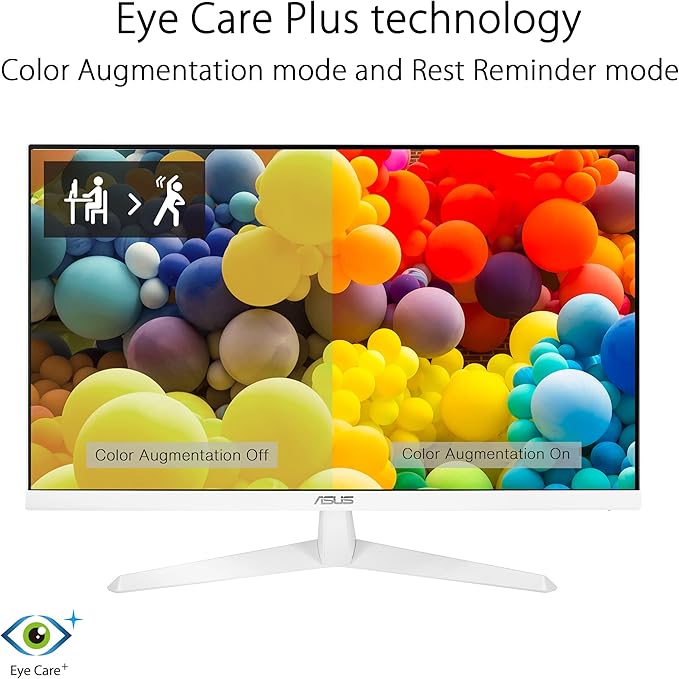 ASUS VY279HE-W 27” 1080P Monitor - White Full HD 75Hz IPS Adaptive-Sync/FreeSync Eye Care Plus Color Augmentation Rest Reminder HDMI VGA Frameless VESA Wall Mountable