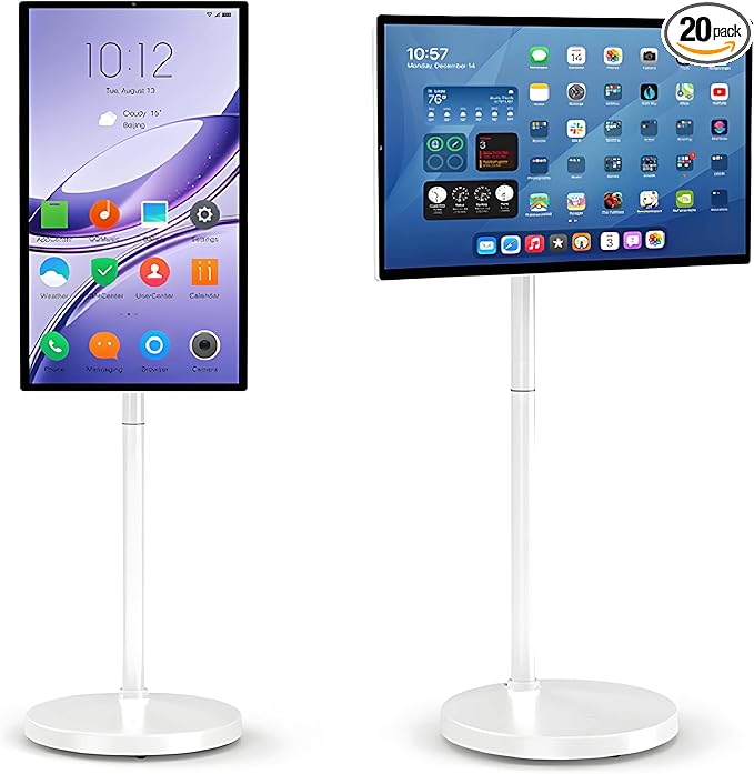 24 Inch Portable Smart Screen on Wheels Wireless Touch Monitor Android 12 Full-Motion Mount 1080P Touch Screen for Streaming Work and Multi-Purpose Use 6+128GB