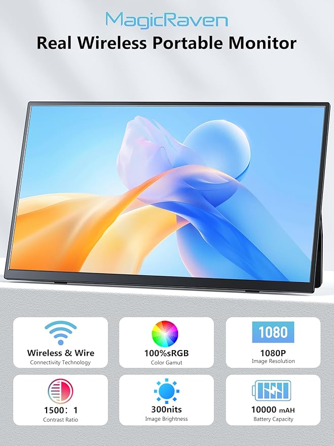 Wireless Portable Monitor for Laptop 23.8 Portable Monitor with Battery-1080P FHD Second Screen for Home &amp Office AirPlay &amp Miracast Casting No Cables or Drivers Needed
