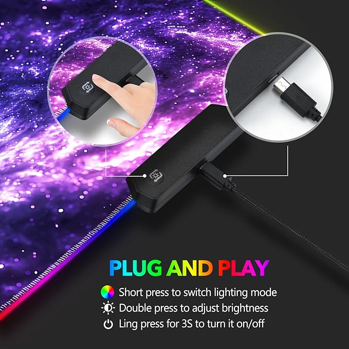 AIMSA RGB Mouse Pad LED Gaming Mouse Pad with 14 Lights Modes Non-Slip Rubber Base Computer Carpet Desk Mat for PC Laptop (35.4 x 15.8 inch) Purple Blue Nebula