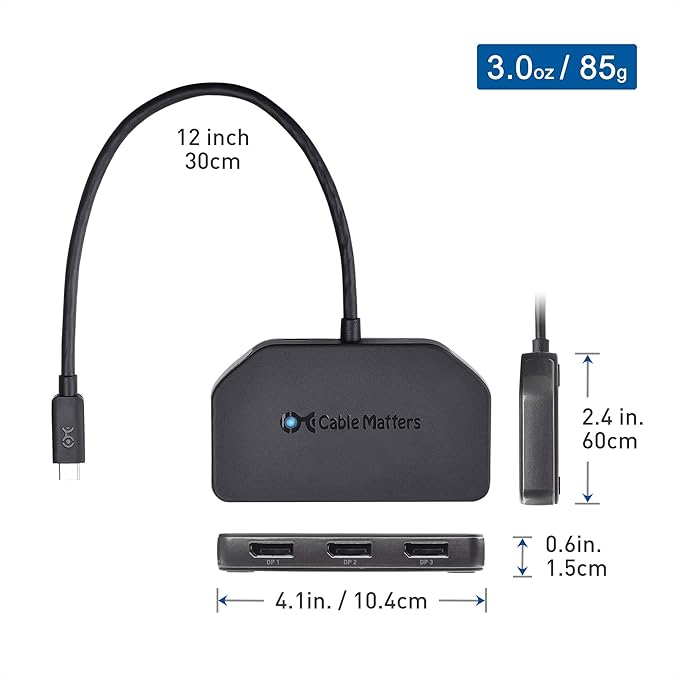 Cable Matters Windows Only Triple Monitor USB C Hub with 3X DisplayPort and 100W Charging - Support up to 8K and 4K 120Hz HDR - Thunderbolt 4 USB4 Compatible for Surface Pro XPS