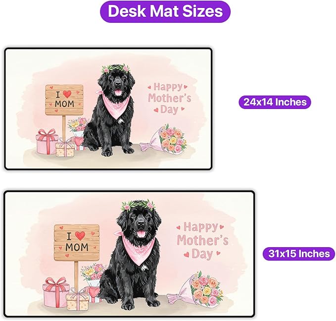 Happy Mother's Day Newfoundland Love Dog Mom Heart Flower Desk Mat Full Keyboard Mouse Pad Newfie Dog Lover Gifts Large Mousepad 12004
