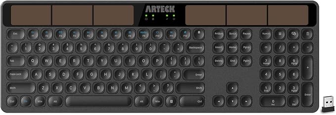 Arteck Wireless Solar Keyboard Full Size Solar Recharging Keyboard for Computer/Desktop/PC/Laptop/Surface/Smart TV and Windows 10/8 / 7 / Vista/XP Built in Rechargeable Battery