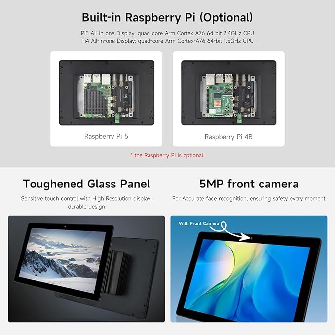 Industrial HMI All-in-one 10.1inch Touch Display Compatible with Raspberry Pi (Not Included) Supports Dual 4K HDMI Output 10-Point Touch Aluminum Alloy Case @XYGStudy (RPI-HMI-101D-ACCE)
