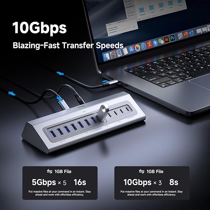 Gitfos Powered USB Hub13 in 1 USB 3.2 Hub USB C Hub with PD 100W USB C 45W Charging10Gbps Data 7 USB A 3.0 Ports 65W Power Adapter and 3.3FT Cable Aluminum USB Hub for PCLaptopMacBookiPad