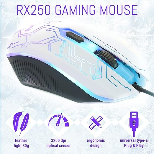 Gaming Keyboard and Mouse and Gaming Headset &amp Mouse Pad Wired LED RGB Backlight Bundle for PC Gamers Users - 4 in 1 White Edition Hornet RX-250