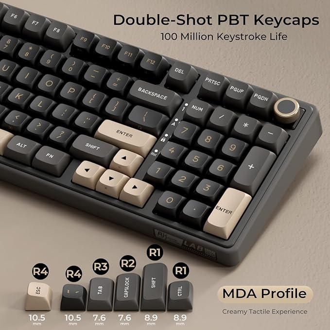 RK ROYAL KLUDGE R98 Pro Wired Mechanical Keyboard 96% Creamy Gaming Keyboard RGB Backlit with Number Pad and Volume Knob Gasket Mount MDA Profile PBT Keycaps Hot Swappable Pre-lubed Linear Switch