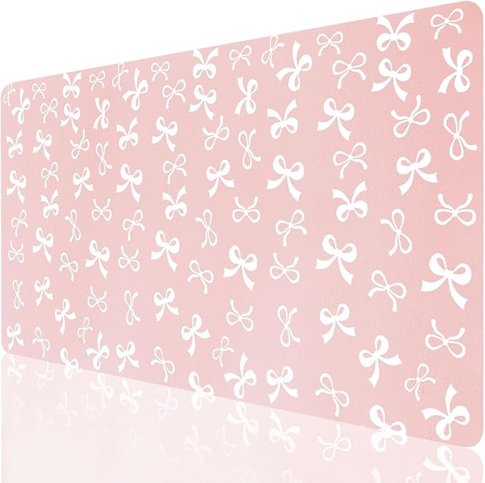 Cute Pink Bow Office Desk Mat 23.6''X11.8''Aesthetic Bowknot Desktop Mat Pu Leather Large Mouse Pad Trendy Kawaii Mousepad Non-Slip Table Mat for Girls Women Home Work Computer Game