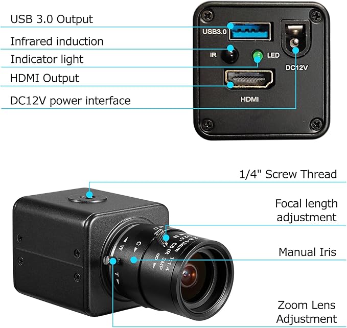 HDMI USB3.0 Dual Output HD YUY2 1080P 60fps Digital Security Camera Industry Digital C-Mount with Manual 2.8-12mm Varifocal HD Lens OSD Menu via Remote Controller
