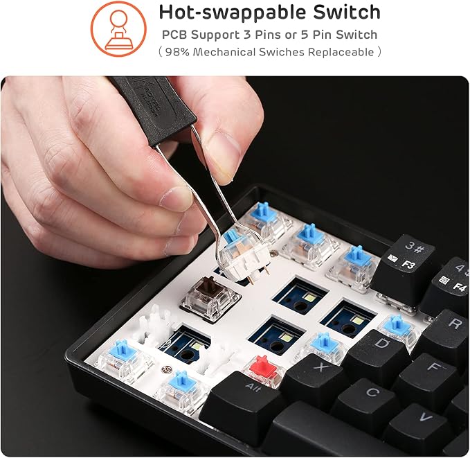 RK ROYAL KLUDGE RK61 Wireless 60% Triple Mode BT5.0/2.4G/USB-C Mechanical Keyboard 61 Keys Wireless Mechanical Keyboard Compact Gaming Keyboard with Software (Hot Swappable Blue Switch Black)