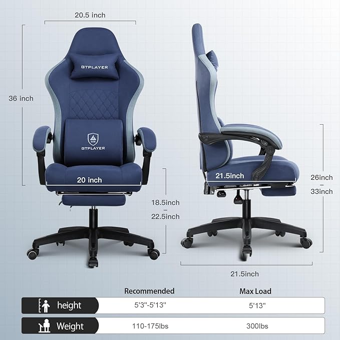 GTPLAYER Gaming Chair Computer Office Chair with Pocket Spring Cushion Linkage Armrests and Footrest High Back Ergonomic Computer Chair with Lumbar Support Task Chair with Footrest