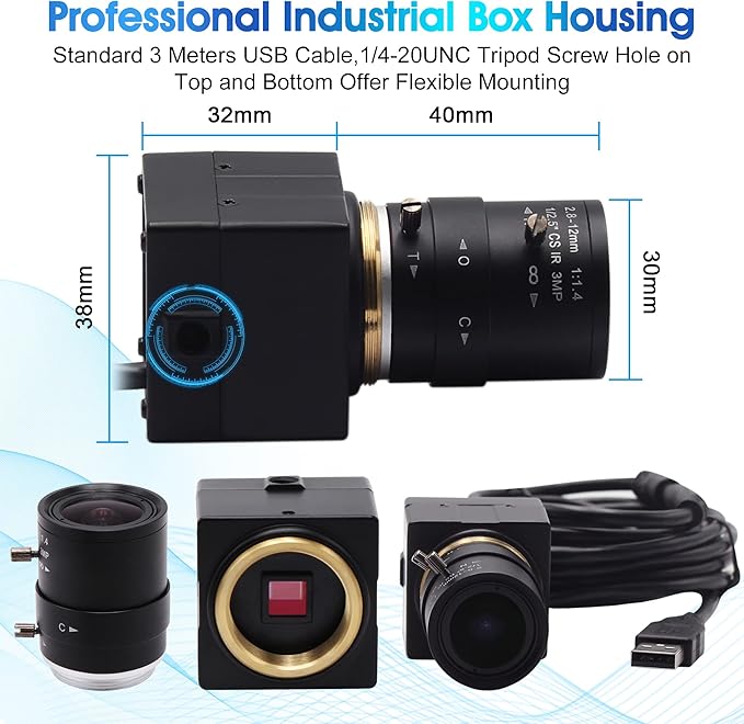 USB Camera 5MP Webcam 4X Variable Focus PC Camera 1944P USB Security Camera UVC CCTV Industrial Close-up Camera for Computer Plug and Play for Mac OS Windows Linux Raspberry Pi Camera