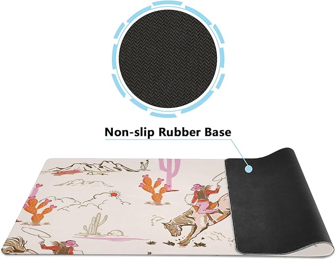 Cute Cowgirl Cowboy Boots Desert Gaming Mouse Pad Large Mousepad Extended Computer Keyboard Desk Pad Non-Slip Desk Mat for Work Game Office 31.5 x 15.7 in
