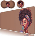 Desk Pad Extended Large Mouse Pad with Stitched Edges (31.5X11.8In) Ergonomic Mouse Wrist Rest Support Waterproof Computer Keyboard Mouse Mat Cute African Black Girls XXL Brown Gaming Mouse Pad