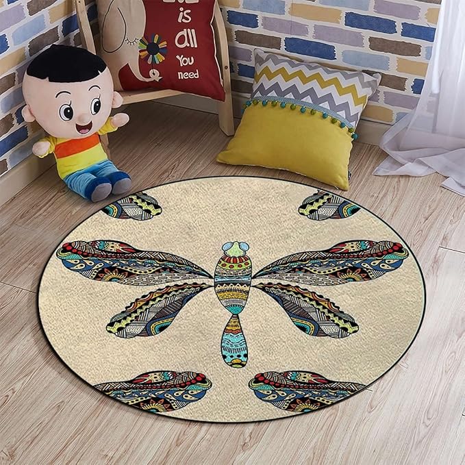 Animal Room Round Chair Mat for Carpeted Floor Anti-Slip Floor Protector Gaming Computer Chair Mat for Office Gaming Magical Nature Doodle StyleYellow Orange Diameter 43.3 in