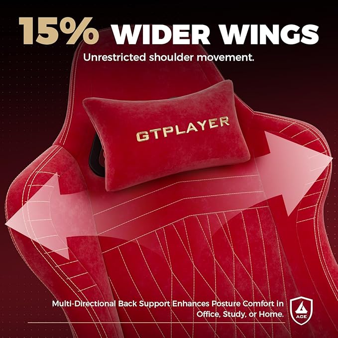 GTPLAYER ACE-PRO Music Gaming Chairs – Built-in Speakers App Support &amp Bluetooth Control Computer Game Chairs with Footrest for Adults Ergonomic Reclining Linkage Armrest Cherry Red 【Velvet】