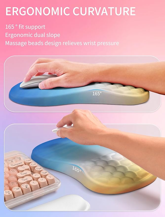 Hokafenle 2in1 Combination Wave Keyboard Wrist Rest and Ergonomic Curvature Mouse Pad Wrist Support for Relieve Wrist Pain Filled with Soft Cushion Memory Foam Sunrise