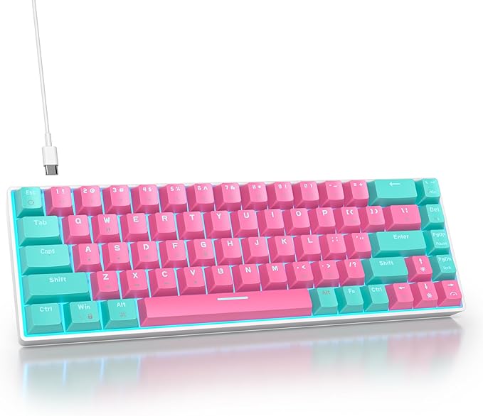 surmen 65% Percent Gaming Keyboard Mechanical with Linear Red Switch 68-Keys Pink Mini Gaming Keyboard 60 Percent LED Light Backlit PBT Keycaps for Laptop Desktop PC Gamers (68 Miami)