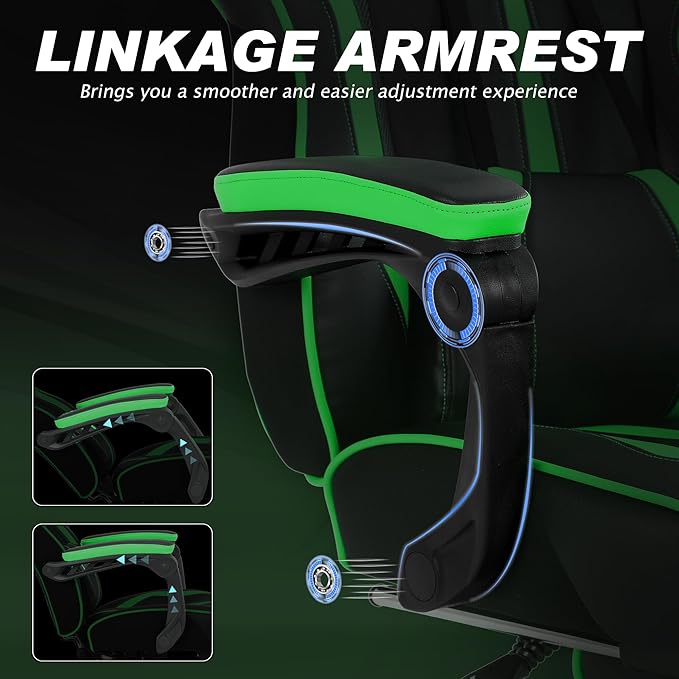 Vonesse Gaming Chair with Footrest Big and Tall Gamer Chair with Massage Reclining Computer Gaming Chair for Adults Ergonomic Game Chair for Teens High Back Video Game Chairs(Green/Black)