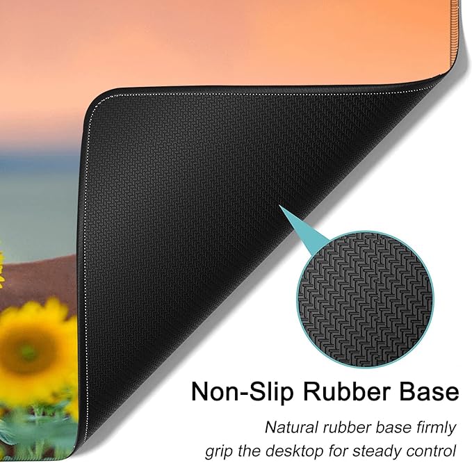 Extended Gaming Mouse Pad 31.5x11.8 Big Desk Mat Ergonomic Memory Foam Keyboard Wrist Rest Support for Home Laptop Office Desk Pad with Non-Slip BaseSunflower &amp Horse Pattern Large Mouse Pad