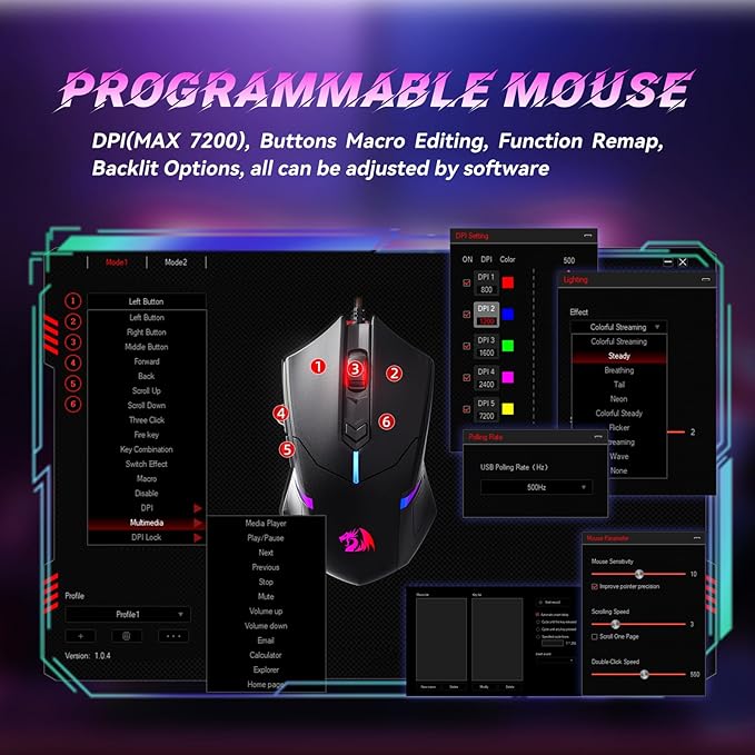 Redragon Updated Programmable Gaming Keyboard and Mouse RGB Backlit Keyboard Mouse with Software Independent Macro Record Keys Value Combo Set White - S101-3 PRO