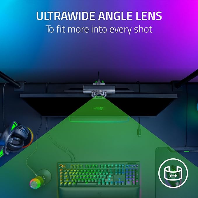 Razer Kiyo V2 Streaming Webcam: 4K 30 FPS 1080p 60 FPS - AI Powered Auto-Framing - Built-in Microphone - Ultrawide Angle Lens - Privacy Cover - Works with OBS Xsplit Discord Zoom Teams - Black