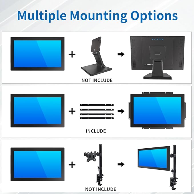 10.1 Inch Open Frame Touch Monitor PCAP 10-Point Touch Industrial Touchscreen Monitor with HDMI/VGA/DVI Interface Active Matrix TFT LCDLED Backlight with VESA Mount