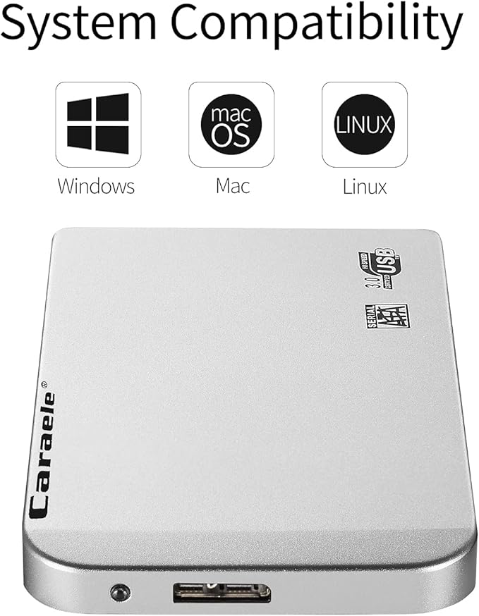 Portable SATA External Hard Drive HDD 500GB 1TB 2TB USB3.0 Ulra-Fast File Transfers for Windows Mac and Linux (500GB Silver)