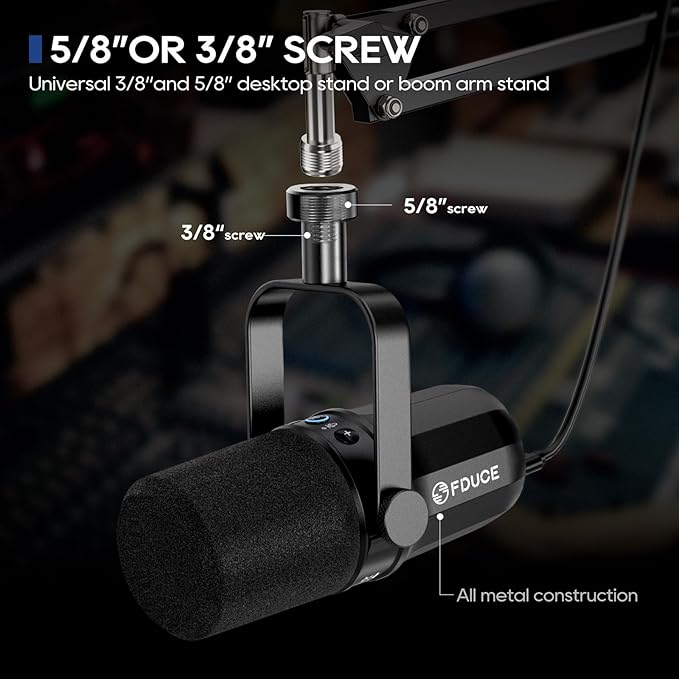 FDUCE SL40 USB/XLR Dynamic Microphone for Podcasting Gaming Live Streaming and Recording Built-in Headphone Output LED Mute Button All Metal Voice Isolation Technology