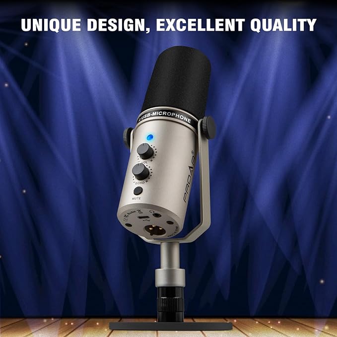 USB/XLR Podcasting Dynamic MicrophoneProfessional USB Gaming Microphone for PC Computer with Noise CancellingMetal XLR Streaming Mic Kit for VocalInstruments RecordingVoice OverYouTube