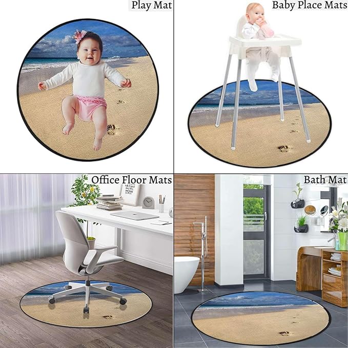 Blue and Beige Chair Mat for Hardwood Floor Round Floor Mats for Office Chair Computer Gaming Desk Mat for Rolling Chair Non-Slip Landscape of The Sandy Sea Shore Cloudy Diameter 35.4 in