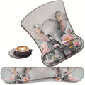 3 in 1 Keyboard Wrist Rest + Mouse Pad and Coaster Ergonomic Gel Mouse Pad and Keyboard Pad Set Comfortable Lightweight for Easy Typing Pain Relie Little Elephant Flower