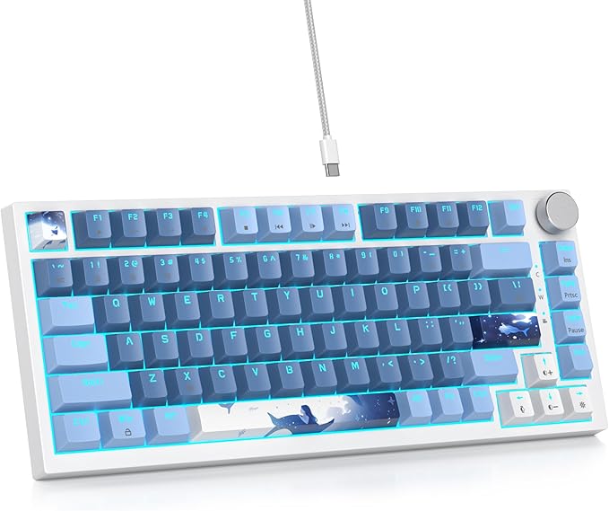 Sea Mist 75% Wired Gaming Keyboard - Hot Swappable Gasket Mount Red Switch RGB Backlit 82-Key TKL Mechanical Keyboard for PC/Laptop Gamers