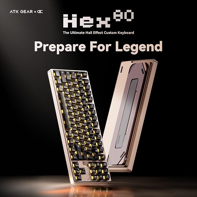 ATK x QK Hex80 HE Magnetic Gaming Keyboard 80% TKL CNC Aluminum Hall-Effect Ti Switches 8 kHz Polling Rapid Trigger RGB Backlight (Sand Gold)