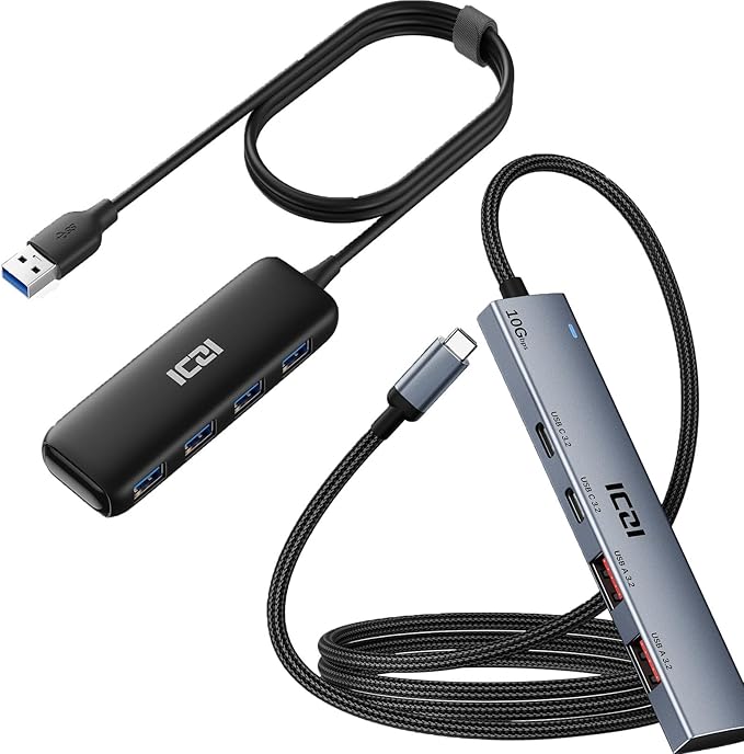ICZI USB C 3.2 HUB &amp USB 3.0 Hub 4-Port Data USB Hub with 4ft Long Cable USB Splitter Adapter for MacBook Mac mini Surface Pro XPS Laptop PC Flash Drive Mobile HDD