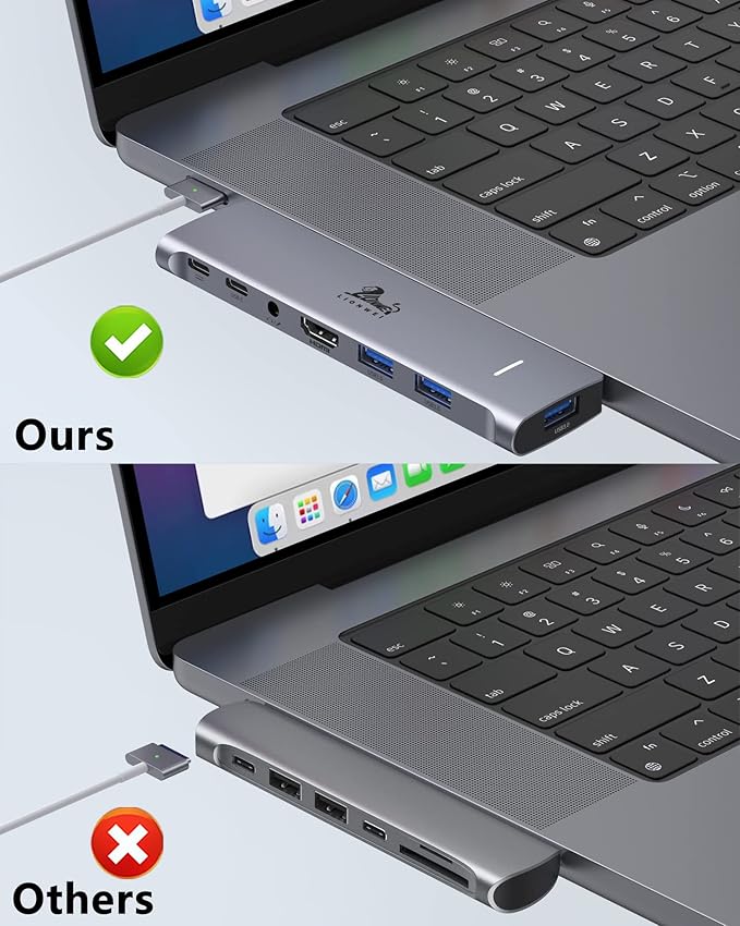 USB C Hub Adapter for MacBook Pro/Air M1M2M3 2022 2021 2020 131516Multiport MacBook Adapter MacBook Accessories with 4K HDMI3USB3.0Audio100W Thunderbolt-Enabled USB-CSupport MagSafe 3 Charging