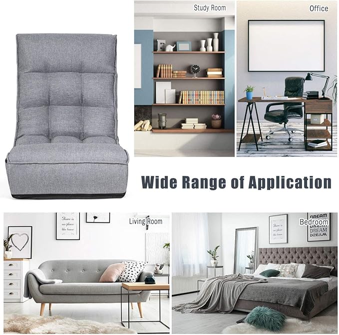 ARLIME 4-Position Adjustable Floor Chair Armless Gaming Chair w/Back Support &amp Soft Cushion Memory Foam Floor Lazy Sofa for Gaming Reading Meditating (Gray)