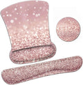 Ergonomic Mouse Pad Wrist Support Gel and Keyboard Wrist Rest Set Pink Glitter Design for Laptop Mac Gaming and Office Durable Comfortable and Pain Relief + Coaster