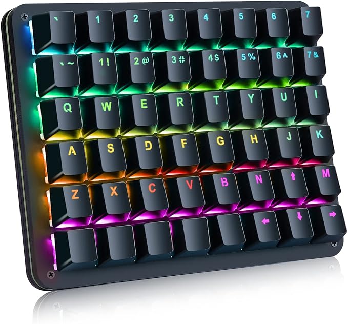 Koolertron One Handed Mechanical Gaming Keyboard 48-Key Fully Programmable Mini Keypad Mini USB Macro Keyboard with RGB LED Backlit for Windows PC Gamer