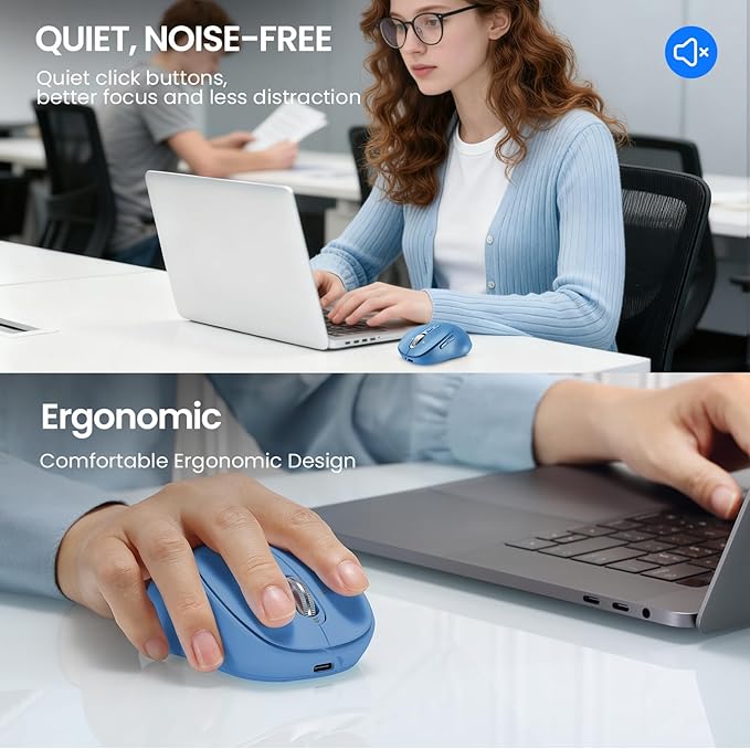 Wireless Bluetooth Mouse RechargeableUSB+BT×2Multi Device Quiet Ergo Computer MousesMetal 4-Way Super Scrolling± 3200 DPI10 ButtonPlug&ampPlayCordless Mice for LaptopTabletMaciPadPCPhone-