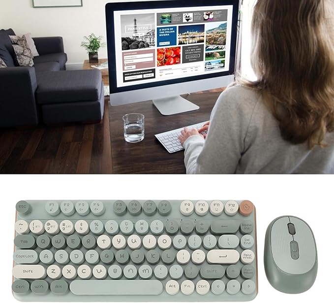 Vikye Mechanical Gaming Keyboard 2 - Modes 82 Keys Adjustable DPI Keyboard with Low Noise Mouse for Office Gaming BT / 2.4GHz (Green)