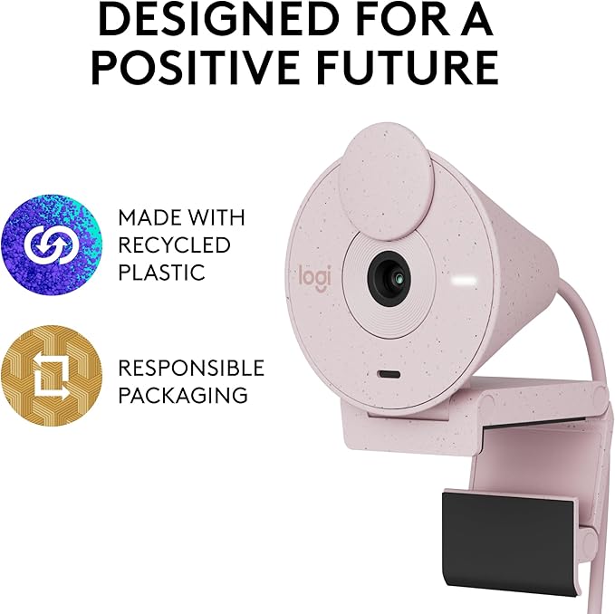 Logitech Brio 300 Full HD Webcam auto Light Correction Noise reducing mic Privacy Shutter USB-C Works with Microsoft Teams Google Meet Zoom for Streaming and Video Calling - Rose