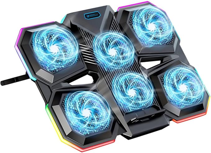 Quiet Cooling Pad Laptop Cooling Pad with 6 Cooling Fans 2 USB Port for 12.1-17.3in Laptop Gaming Notebook Cooling Stand