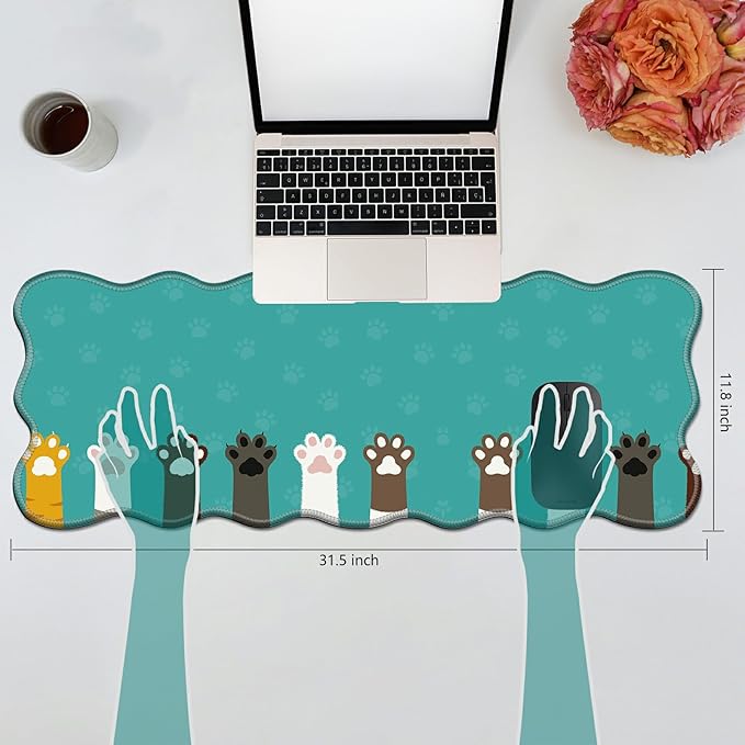 Cute Cat Paw Animal Desk Mat Mouse Pad 31.5 x11.8 XL Extended Mousepad Huge Mouse Pads with Stitched Edges Desk Pad for Work Game Office Home