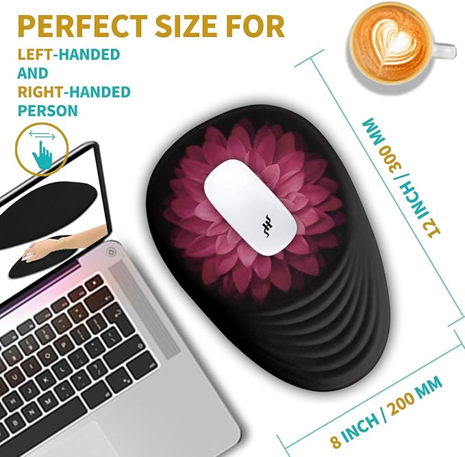 Hokafenle Ergonomic Mouse Pad Wrist Support with Stepped-Wedge Design Wrist Rest Pain Relief Mousepad Filled with Memory Foam Carpal Tunnel Mousepad for Wireless Mouse(12x8 inch Pink Flower)