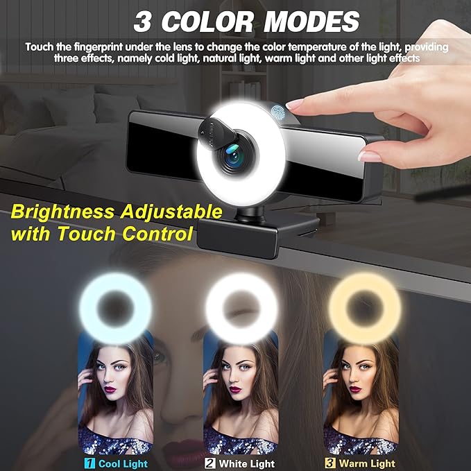 1080P Webcam with Microphone Web Camera with Fill Light Privacy Cover and Tripod Computer Camera for Zoom Meeting Streaming Video Call